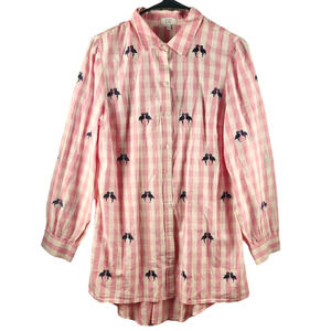Crown & Ivy Gingham Flamingo Embroidered Button Up Size Womens Med
